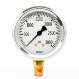 Wika 9767150 Industrial Liquid-filled Gauge Model 213.53 2-1/2 Dial 3000 PSI 1/4"NPT Lower Mount Stainless Steel Case