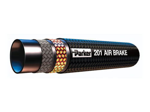 Parker 201-20 Hydraulic Air Brake Hose 1-1/8 ID Double Fiber and Steel Wire Braid Synthetic Rubber Fiber Cover Black