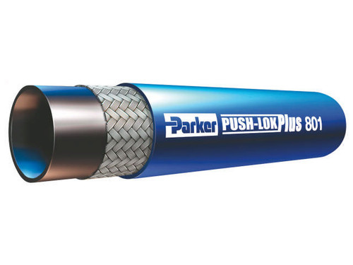 Parker 801-4-BLU-RL Push-Lok Plus Multipurpose Hose 1/4 ID Single Fiber Braid Synthetic Rubber Cover Blue