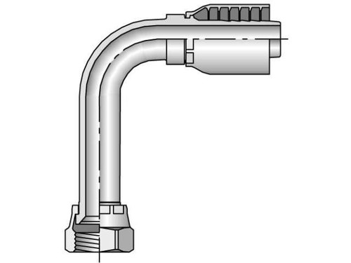 Parker 14143-8-8 Parkrimp 43 Series Permanent Female 1/2 JIC 37° Swivel Elbow 90° Long Drop X 1/2 Hose Steel