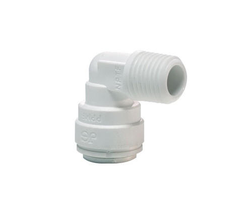 John Guest PP481222W Rigid Elbow 90° 3/8 Tube OD X 1/4 NPTF Polypropylene White 150 PSI