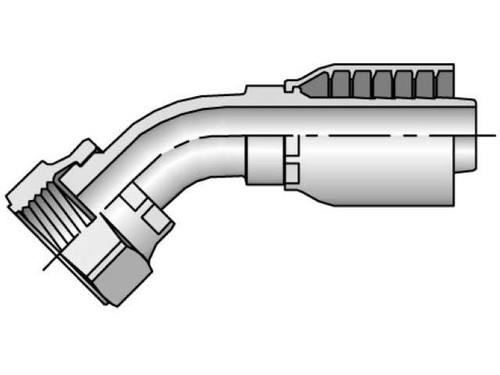 Parker 1J743-16-12 Parkrimp 43 Series Permanent Female 1 Inch Seal-Lok Swivel Elbow 45° X 3/4 Hose Steel