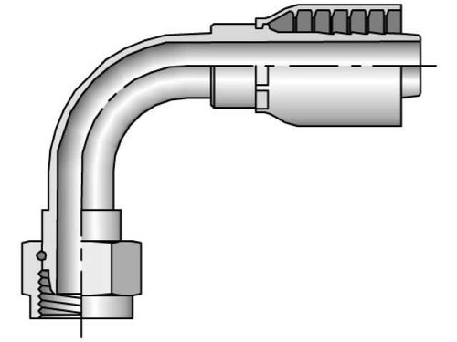 Parker 1B243-4-4 Parkrimp 43 Series Permanent Female 1/4 BSP Parallel Pipe Swivel 90° Elbow 60° Cone X 1/4 Hose Steel