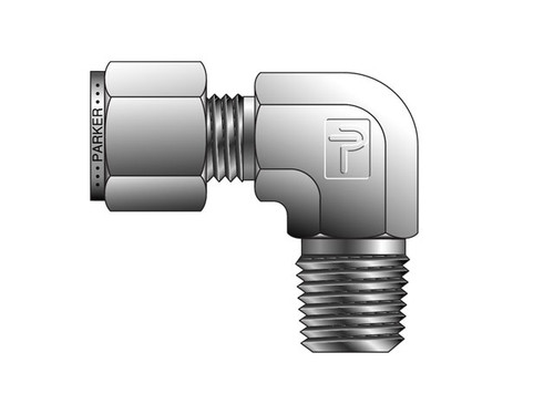 Parker 6MSEL6N-316 Compression Male 90° Elbow A-LOK 3/8 Tube X 3/8 NPT Stainless Steel