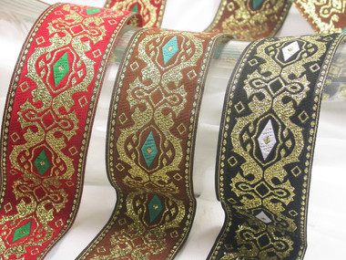 jacquard ribbon 37mm priced fancy yard diamond per colors