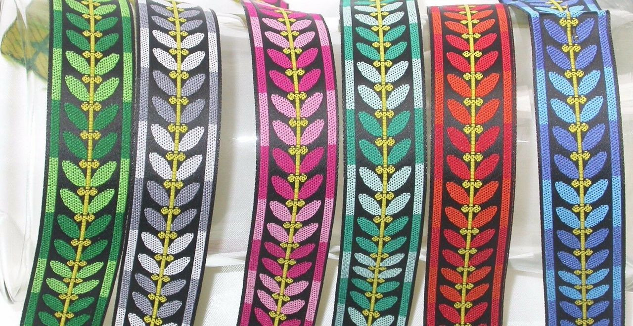 1/" 25mm /'Fanfare/' Jacquard Ribbon x 1 yard various colours