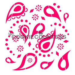 Overall stencil size approximately 5.5" x 5.5". PINK sections in image are the open sections. Stencils are 5mil Food Grade plastic, washable and reusable.