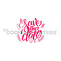 Save the Date stencil. Designs size is 2.53 x 2.19".  Overall stencil size approximately 5.5" x 5.5". PINK sections in image are the open sections. Stencils are 5mil Food Grade plastic, washable and reusable.
