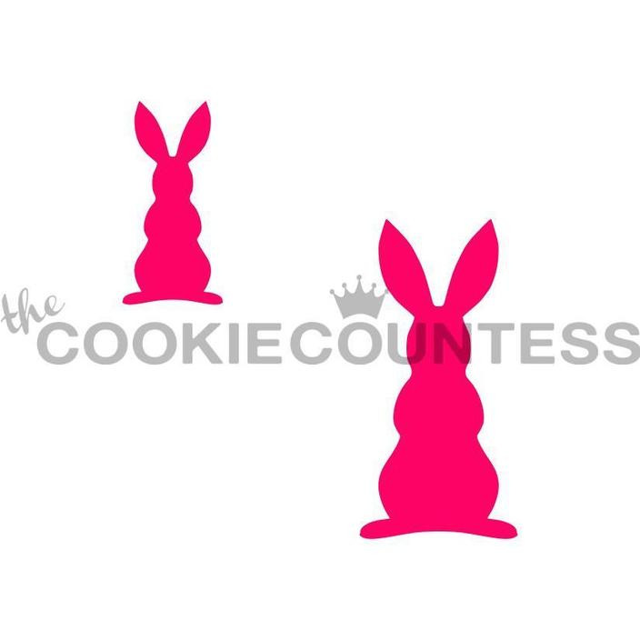 Bunny Silhouette 2 sizes. Small bunny is 1" x 1.75". Large is 1.5" x 1.75".

Overall stencil size is approximately 5.5" x 5.5". PINK sections in image are the open sections. Stencils are 5mil Food Grade plastic, washable and reusable.