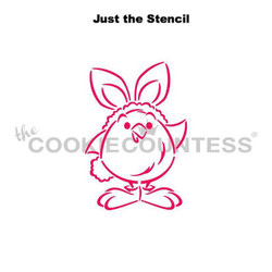 Designed by the talented Drawn with Character Fluffy Chick in Bunny Costume stencil.  Design size is 2.06" x 3"  Use as a Paint your Own stencil, or as it's own design! Overall stencil size is approximately 5.5" x 5.5". PINK sections in image are the open sections. Stencils are 5mil Food Grade plastic, washable and reusable.