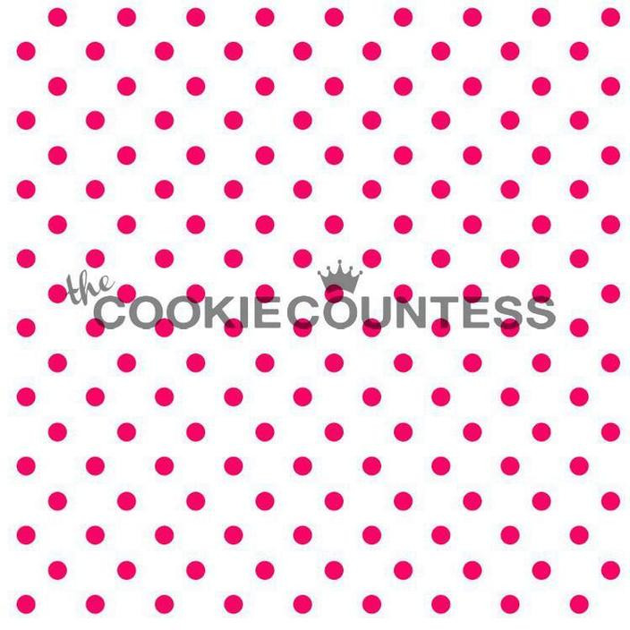 Tiny dots stencil. Each circle is 1/8" Overall stencil size is approximately 5.5" x 5.5". PINK sections in image are the open sections. Stencils are 5mil Food Grade plastic, washable and reusable.