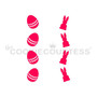 Eggs & Bunnies Vertical stencil.  Design size is .65" x 3.78" and .60" x 3.78" Overall stencil size is approximately 5.5" x 5.5". PINK sections in image are the open sections. Stencils are 5mil Food Grade plastic, washable and reusable.