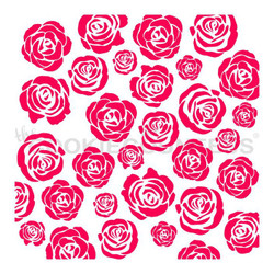 Rose Garden stencil. Overall stencil size is approximately 5.5" x 5.5". PINK sections in image are the open sections. Stencils are 5mil Food Grade plastic, washable and reusable.
