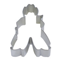 Tinplated steel cookie cutter.  Hand wash & dry thoroughly before storing.