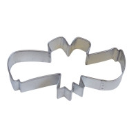 Tinplated steel cookie cutter.  Hand wash & dry thoroughly before storing.