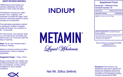 Metamin Indium, Ionic Angstrom Minerals (available in 16, 32, or 128 oz)