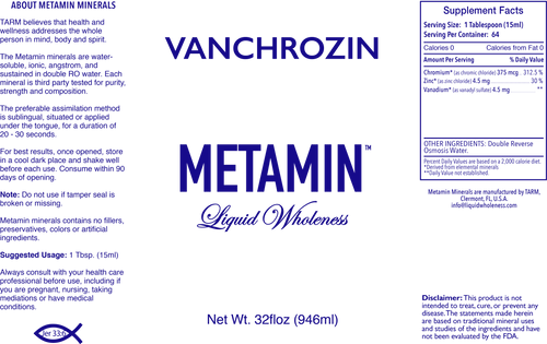 Metamin VanChroZin, Ionic Angstrom Liquid Minerals, available in 16, 32, and 128 oz