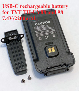 TYT USB-C Chargeable 2200mAh Battery with Belt Clip for TH-UV88/UV98 US seller
