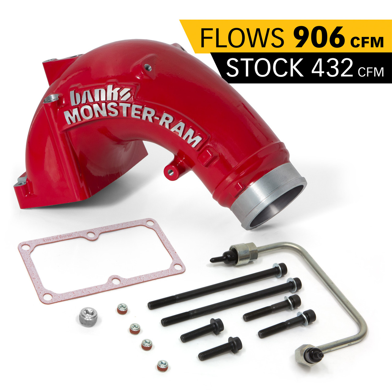 BANKS 42788-PC MONSTER-RAM INTAKE ELBOW KIT W/FUEL LINE 3.5 INCH RED POWDER  COATED 07.5-18 DODGE/RAM 2500/3500 6.7L
