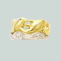 Dolphin and Waves Wedding Ring with White Gold Waves