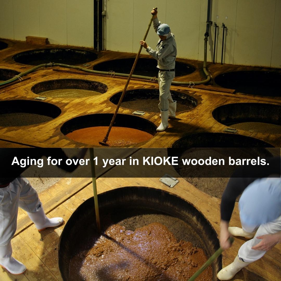 Aged for over a year in the Kioke wooden barrels