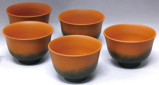 Vermilion - Tokoname Pottery Tea Cup : 5chawan - Japanese casual ceramic - Set Image