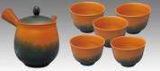 Tokoname Kyusu Teaset - KOJI - Vermilion 1pot & 5chawan cups with box - Set Image