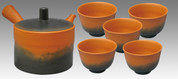 Tokoname Kyusu Teaset 2 - KOJI - Vermilion 1pot & 5chawan cups - Set Image