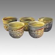 Vertical cutting - Tokoname Pottery Tea Cup : 5yunomi - Japanese casual ceramic - Set Image