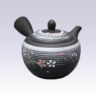 Tokoname Kyusu teapot - SHUNJYU - White Line Flower - 340cc/ml
