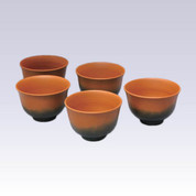 Tokoname Pottery Tea Cups - Vermilion - 5yunomi cups