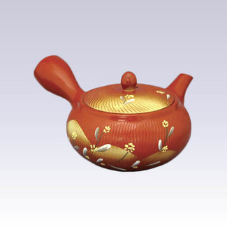Tokoname Kyusu teapot - AKIRA - Yellow Flower - 360cc/ml - Obal ami stainless steel net