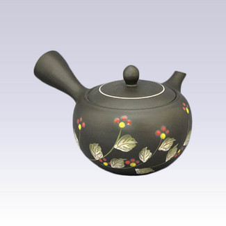 Tokoname Kyusu teapot - AKIRA - Red Flower - 400cc/ml - Obal ami stainless steel net