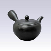 Tokoname Kyusu teapot - AKIRA - Line Step Black - 540cc/ml - Obal ami stainless steel net