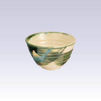 Kyo-yaki - Matcha bowl - ORIBE DOUBLE GREEN GLAZE with box