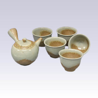 Tokoname Kyusu Teapot set - ISSIN - Gray glaze - 330cc/ml - 1pot & 5yunomi cups with box