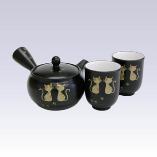 Tokoname Kyusu Teapot set - AKIRA - Tabby cat - 330cc/ml - 1pot & 2yunomi cups with box