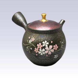 [Premium grade] Tokoname Kyusu teapot - SHORYU - TENMOKU SAKURA - 290cc/ml - Ceramic fine mesh with wooden box