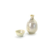 White - Tokkuri sake server bottle & cup set - Raster glaze - Mino ware