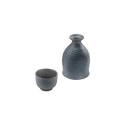 S - Tokkuri sake server bottle & cup set - BIZEN Black - Mino ware