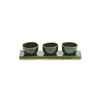 Tasting sake set - KOUJIN - ORIBE - 3 sake cups & 1 plate - Mino ware