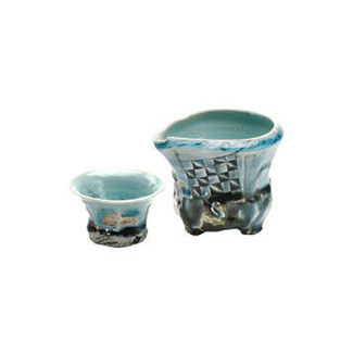 Iced Sake server set - KAKURIN - Blue White porcelain - 1 sake server & 1 guinomi sake cup - Mino ware