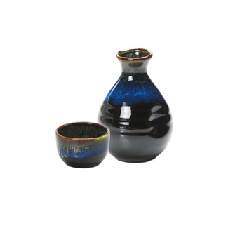S - Tokkuri sake server bottle set - Black KINYO - 1 sake server bottle - 1 sake cup - Mino ware