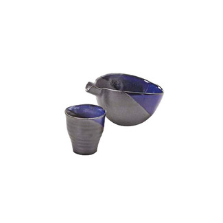 Black - Iced sake flat server set - 1 sake server - 1 sake cup - Mino ware