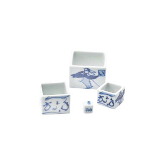 Masu small sake cup set - 3 size sake cups, 1 dice - Mino ware