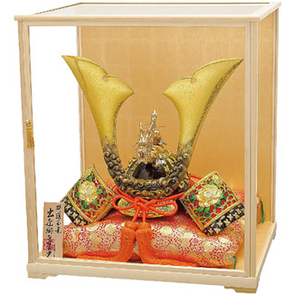 [Premium set] Japanese Samurai Kabuto helmet - Dragon & Tiger - with cushion, tag, glass case, box