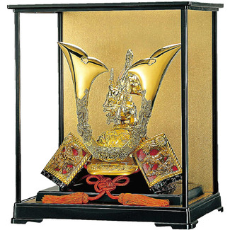 [Superior set] Japanese Samurai Kabuto helmet - Tiger & Dragon - with cushion, tag, glass case, box