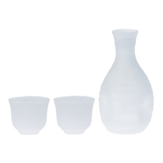 Sake carafe & cup - Snow - Tokkuri server bottle, Guinomi - sake glass ware