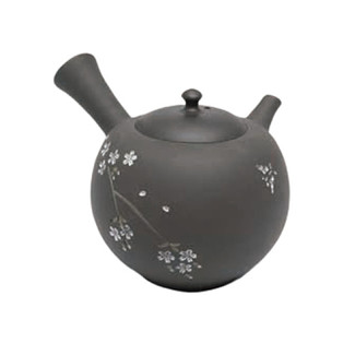 Japanese tea pot - SEIHO TSUZUKI - Butterfly & SAKURA Black clay - 250cc/ml - Sasame ceramic fine mesh - Tokoname kyusu with wooden box