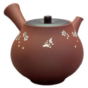 Teapot Kyusu Tokoname SEIHO - Brown - 270ml - Ceramic Mesh - Butterfly & Sakura